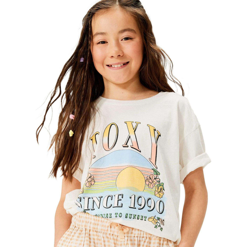 Roxy Girls Kids Youth T-Shirt 5-12 Sunrise To Sunset Oversized Boyfriend Fit Tee